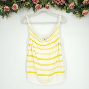 CAbi White and Yellow Striped Cowl Neck Tank Top Style 319 Size Small